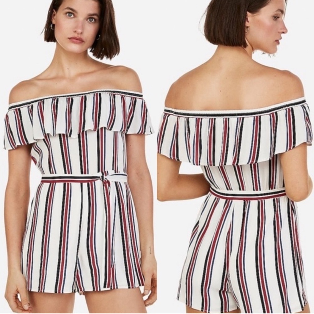 Express Striped Off the Shoulder Romper